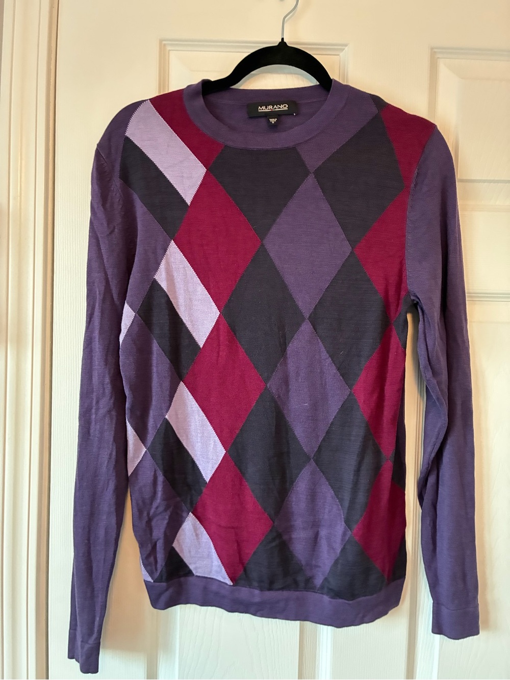 Murano Purple and Burgundy Argyle Crewneck Sweater